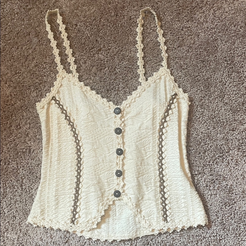 Cream Lace Back Button Front Cami Top